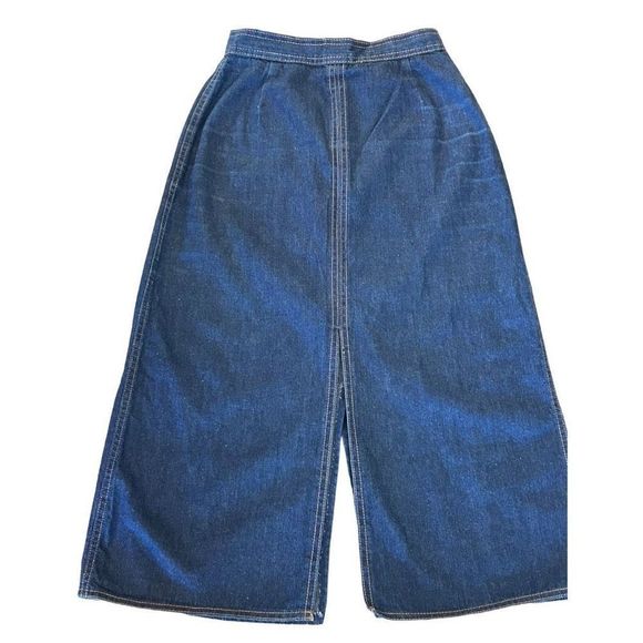 Vintage Claude Women's Back & Mid Slit Midi A-line Denim Skirt Blue Size 7/8 - Picture 14 of 16